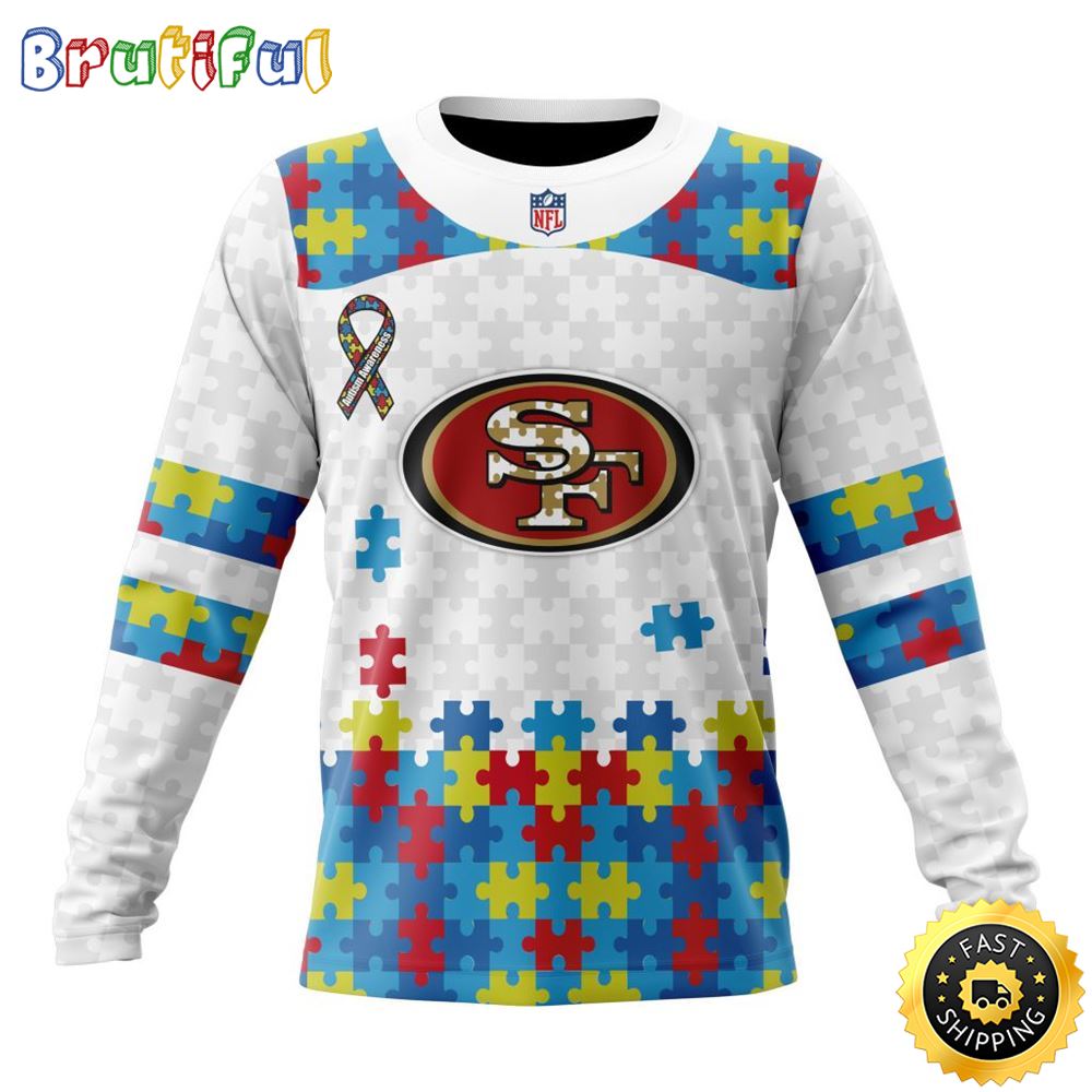 NFL San Francisco 49ers Crewneck Sweatshirt Autism Awareness Design Your Team In Style 1 gwlxvr