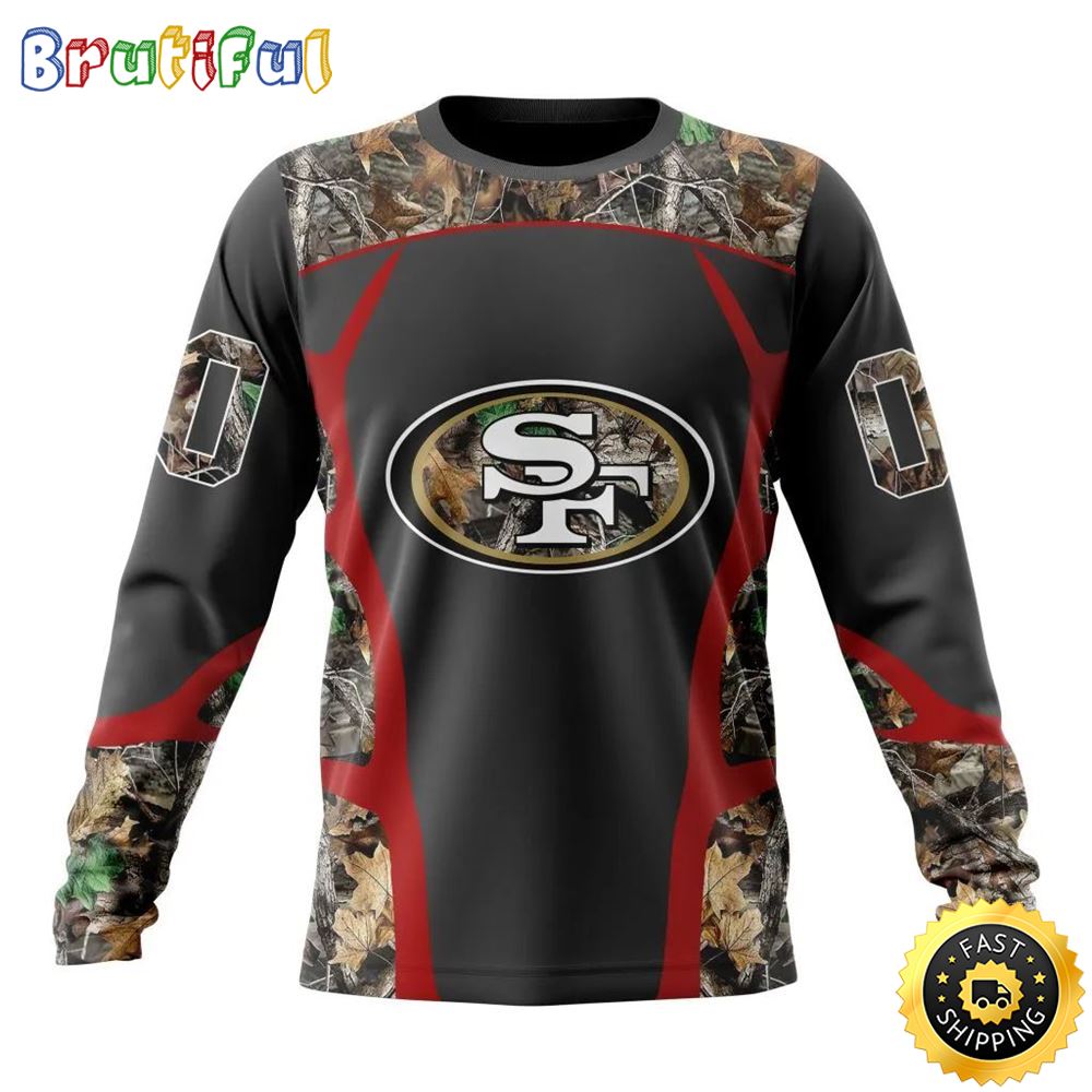 NFL San Francisco 49ers Crewneck Sweatshirt Camo Hunting Design Stylish Gear For Fans 1 qmniwp