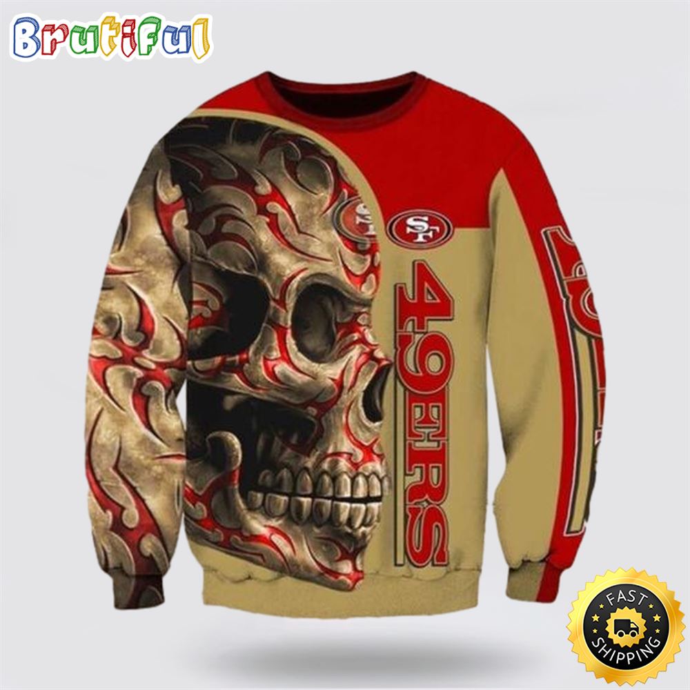 NFL San Francisco 49ers Crewneck Sweatshirt Skull Halloween Elevate Stylish Team Apparel tztnhe