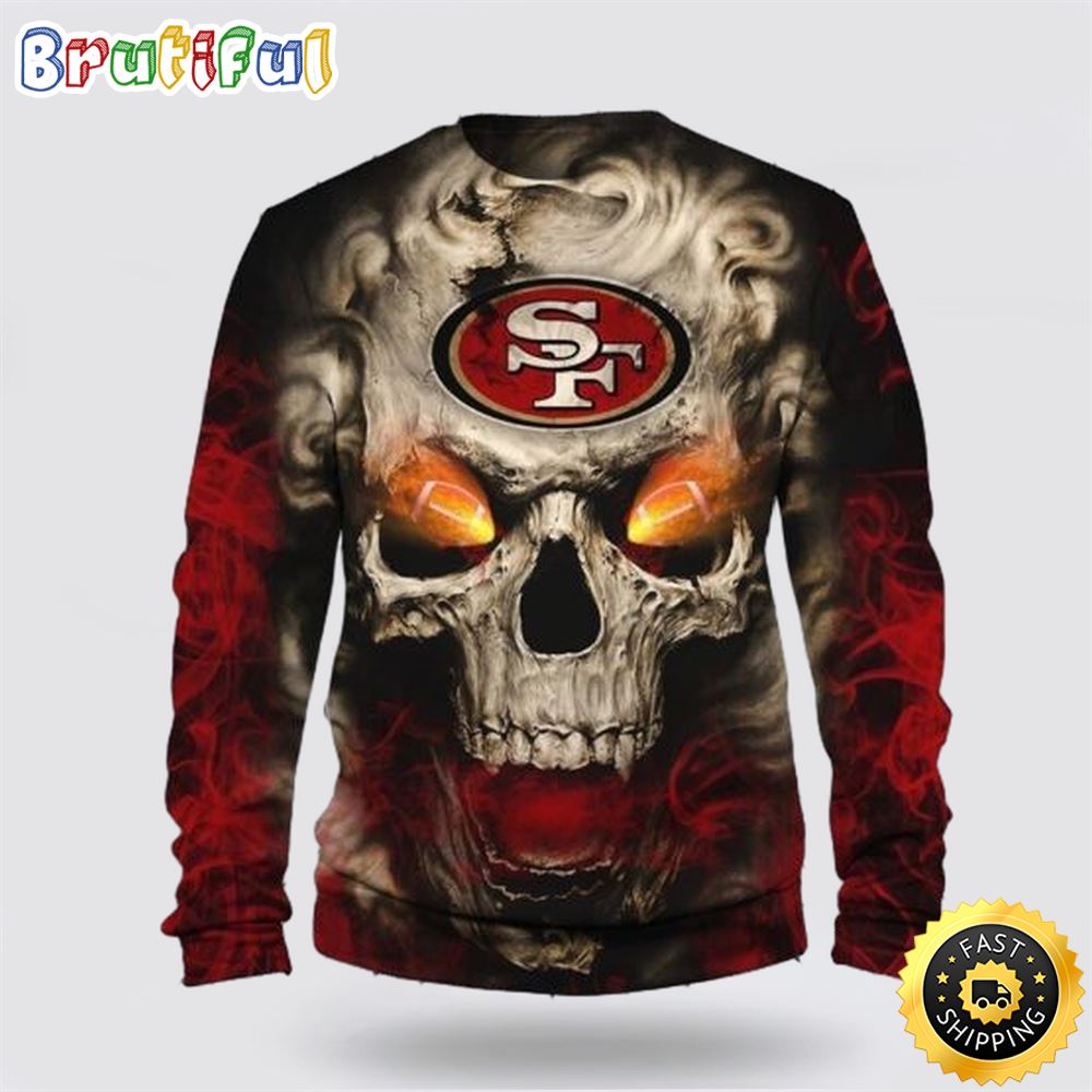 NFL San Francisco 49ers Crewneck Sweatshirt Skull Halloween Game Day Essential zkzkpd