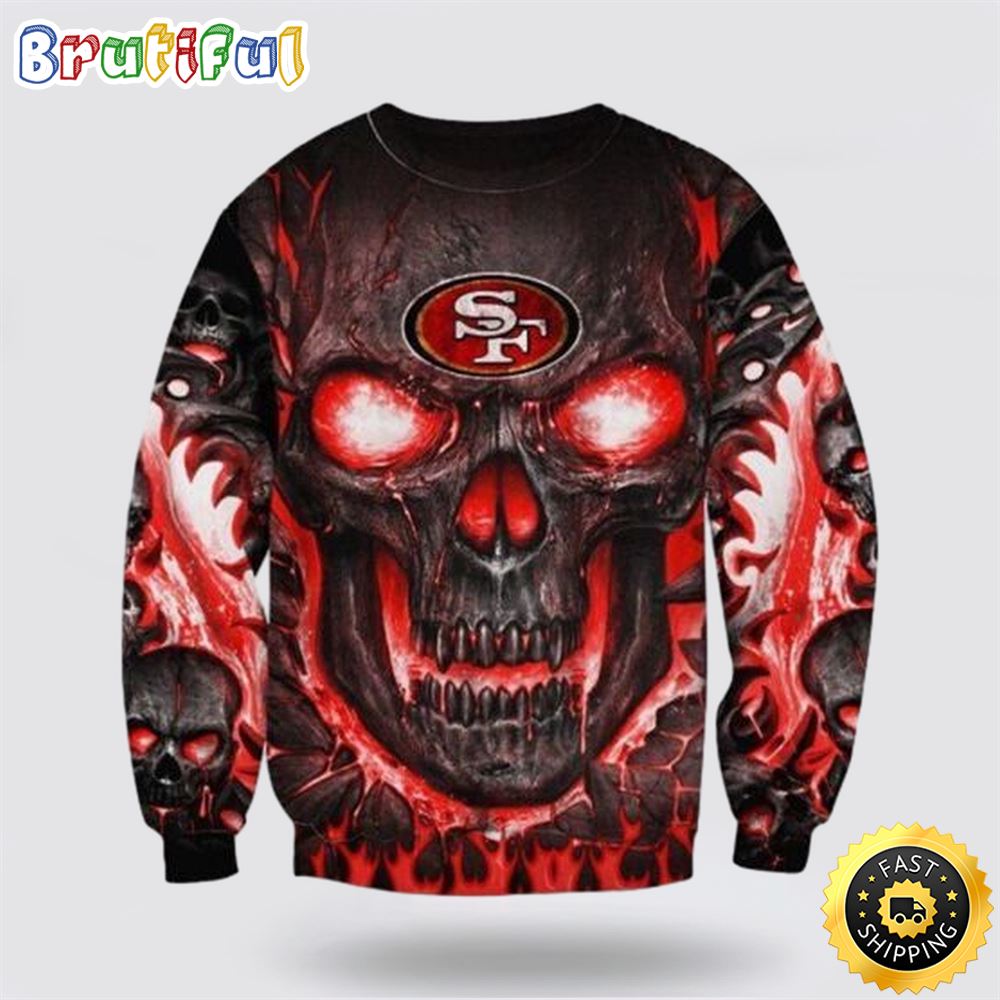 NFL San Francisco 49ers Crewneck Sweatshirt Skull Halloween Stay Cozy And Comfy but79v