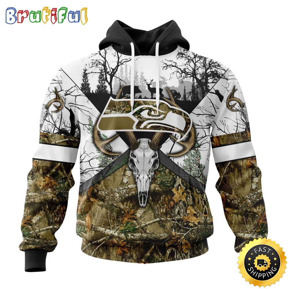 NFL Seattle Seahawks 3D Hoodie All Over Print Deer Skull And Forest Pattern Custom Name And Number Hoodie 1 hegx4x