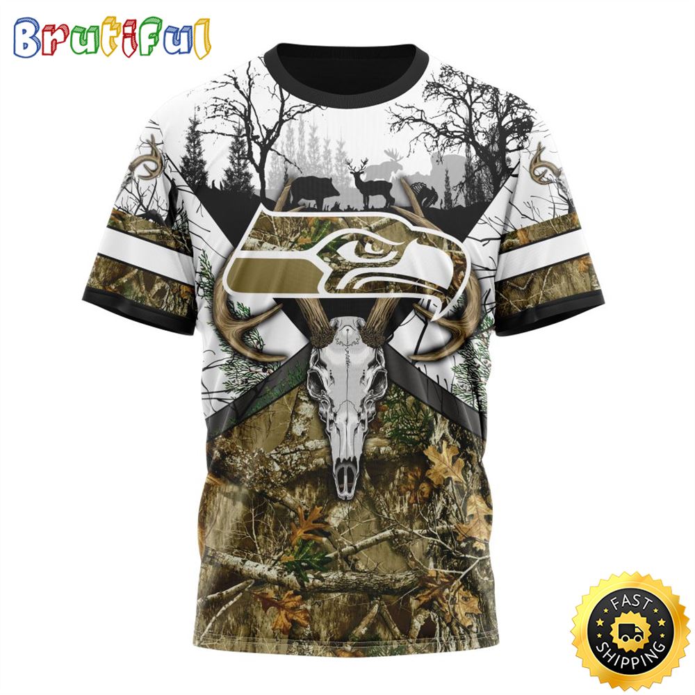 NFL Seattle Seahawks 3D T Shirt Deer Skull And Forest Pattern Represent Your Team 1 wrekyr