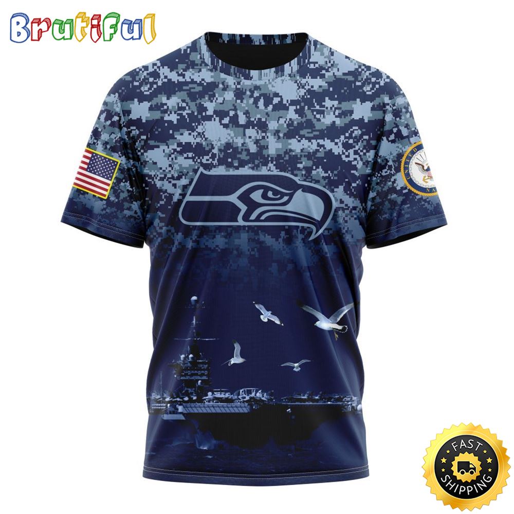 NFL Seattle Seahawks 3D T Shirt Honor US Navy Veterans Stylish Gear For Fans 1 s0ajnp