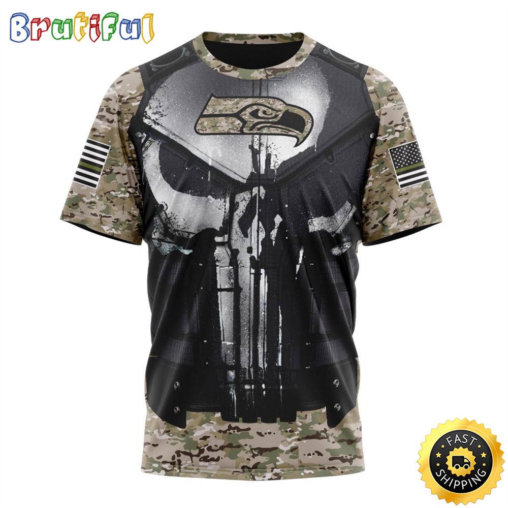 NFL Seattle Seahawks 3D T Shirt Punisher Skull Camo Veteran Kits Represent Your Team 1 bk7yhw
