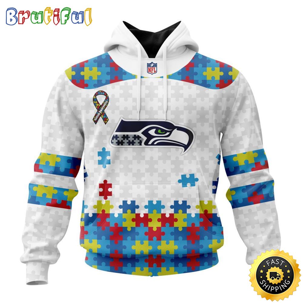 NFL Seattle Seahawks All Over Print 3D Hoodie Autism Awareness Design Unisex Hoodie 1 f0jg8j