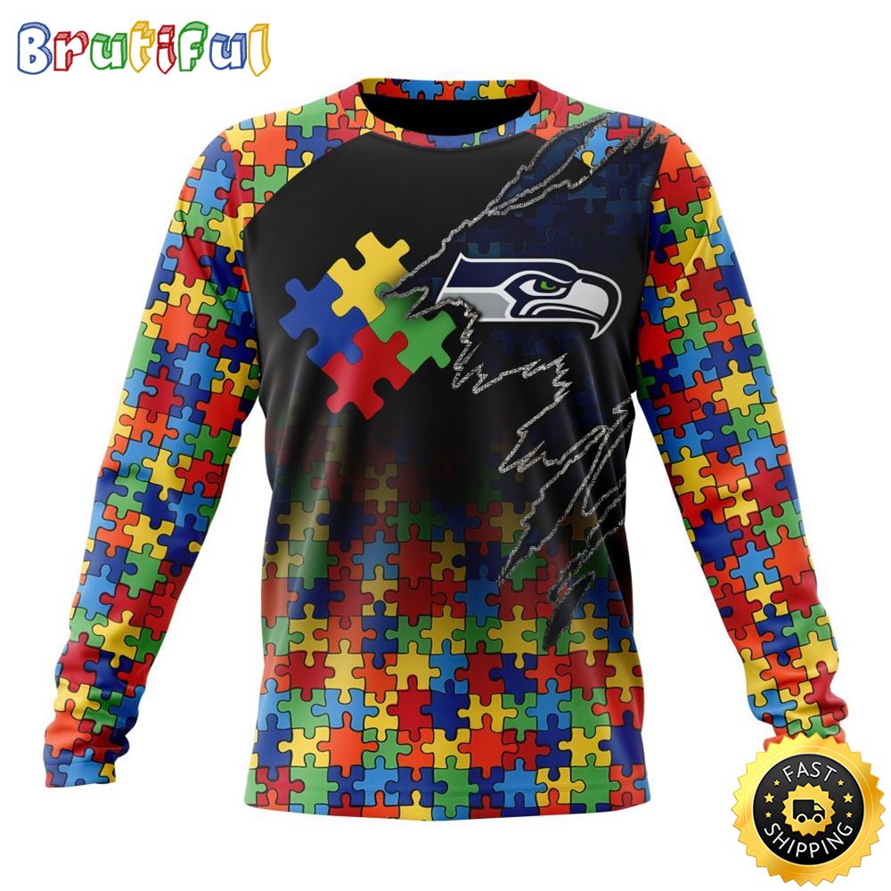 NFL Seattle Seahawks Crewneck Sweatshirt Autism Awareness Design Gifts For Survivors 1 lmpmbo