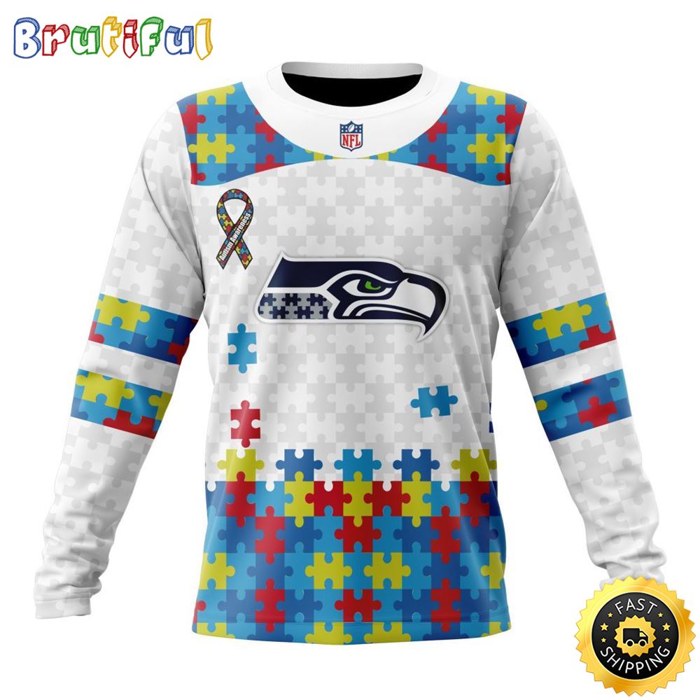 NFL Seattle Seahawks Crewneck Sweatshirt Autism Awareness Design Your Team In Style 1 isdol6