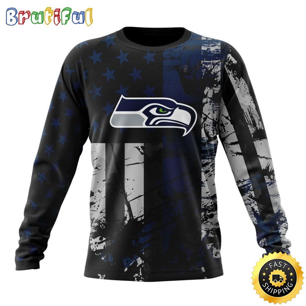 NFL Seattle Seahawks Crewneck Sweatshirt Classic Grunge American Flag Stylish Warmth For Fans 1 cp2r9j