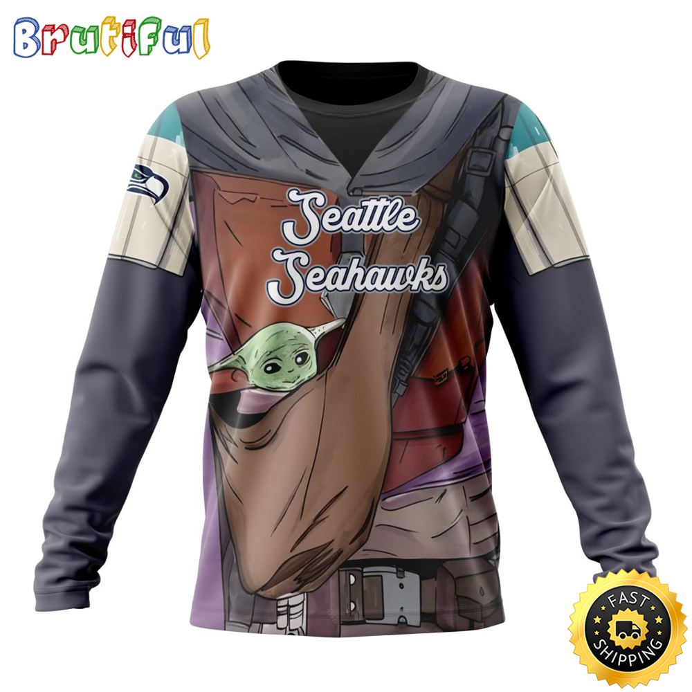 NFL Seattle Seahawks Crewneck Sweatshirt Specialized Mandalorian And Baby Yoda Gifts For Football Fans 1 csp6jp