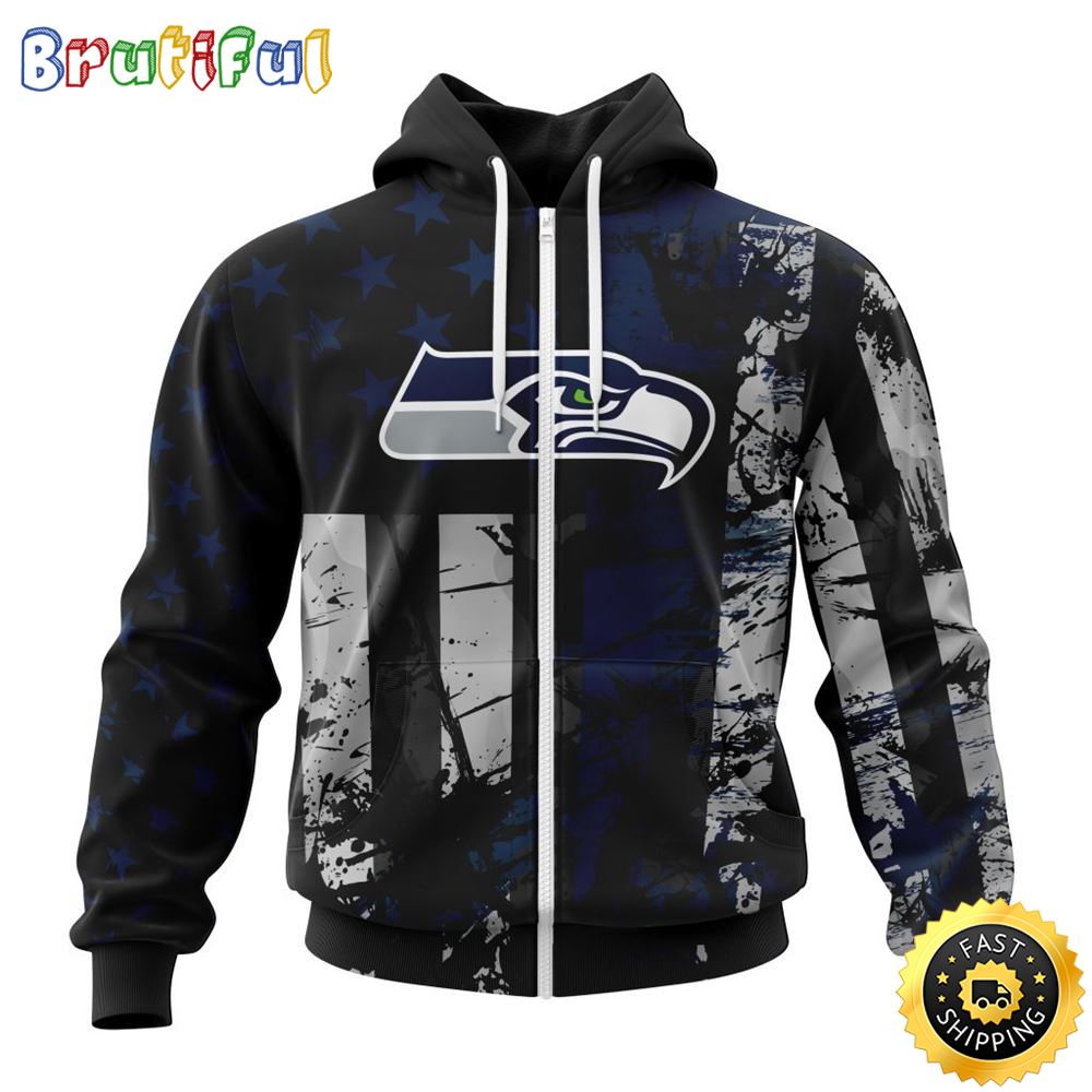 NFL Seattle Seahawks Zip Hoodie 3D Classic Grunge American Flag Stylish Warmth For Fans 1 eljmgb