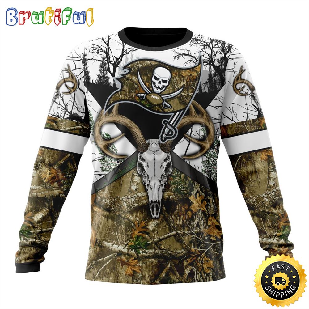 NFL Tampa Bay Buccaneers Crewneck Sweatshirt Deer Skull And Forest Pattern Represent Your Team 1 hu9lxr