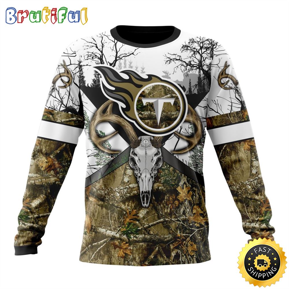 NFL Tennessee Titans Crewneck Sweatshirt Deer Skull And Forest Pattern Represent Your Team 1 q3p1ad