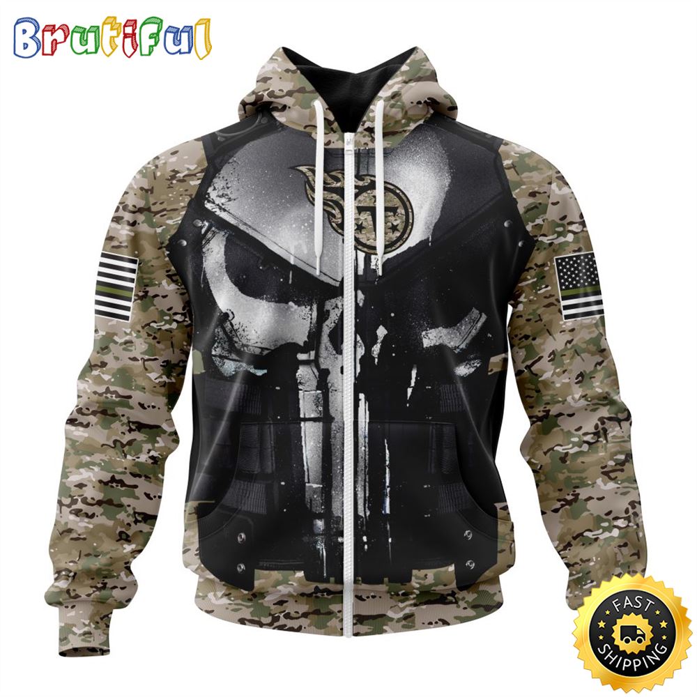 NFL Tennessee Titans Zip Hoodie 3D All Over Print Punisher Skull Camo Veteran Kits Custom Name And Number Hoodie 1 bxjrqp