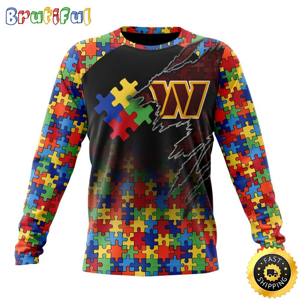 NFL Washington Commanders Crewneck Sweatshirt Autism Awareness Design Gifts For Survivors 1 l2t5sd
