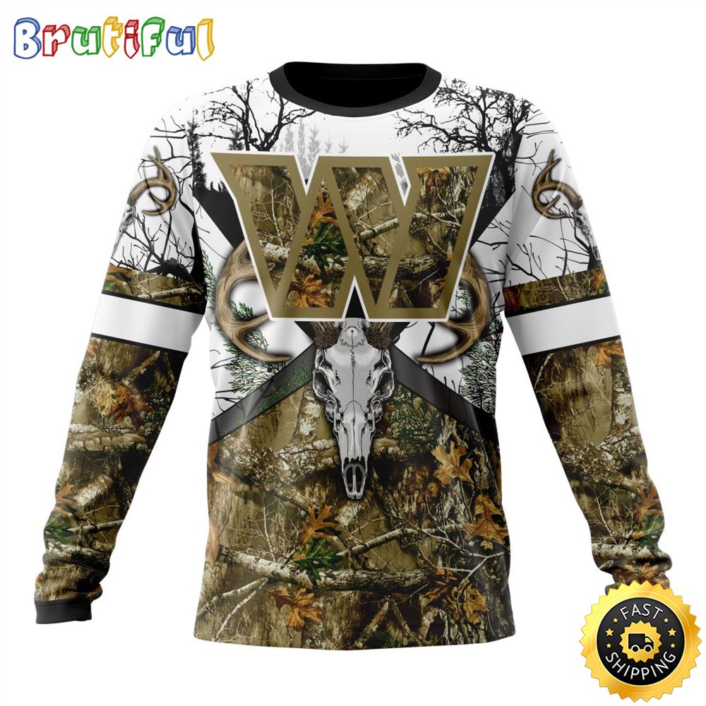NFL Washington Commanders Crewneck Sweatshirt Deer Skull And Forest Pattern Represent Your Team 1 kjio6f