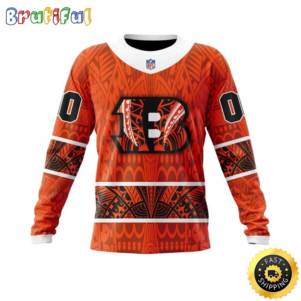 Personalized NFL Cincinnati Bengals Crewneck Sweatshirt Specialized Native With Samoa Culture For Football Fans 1 o9mxa9