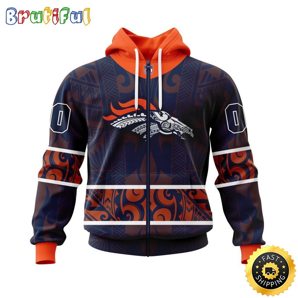 Personalized NFL Denver Broncos All Over Print Zip Hoodie 3D Specialized Native With Samoa Culture Unisex Hoodie 1 r9dahm