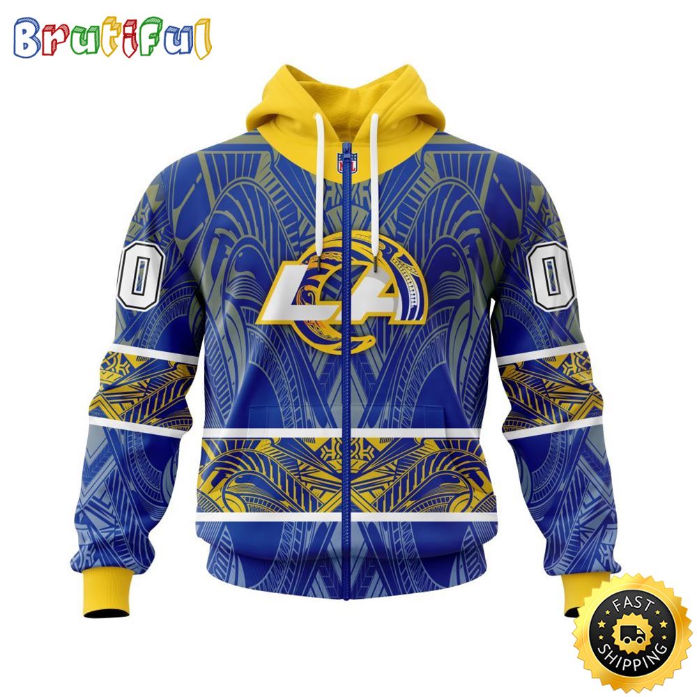 Personalized NFL Los Angeles Rams All Over Print Zip Hoodie 3D Specialized Native With Samoa Culture Unisex Hoodie 1 sueqku