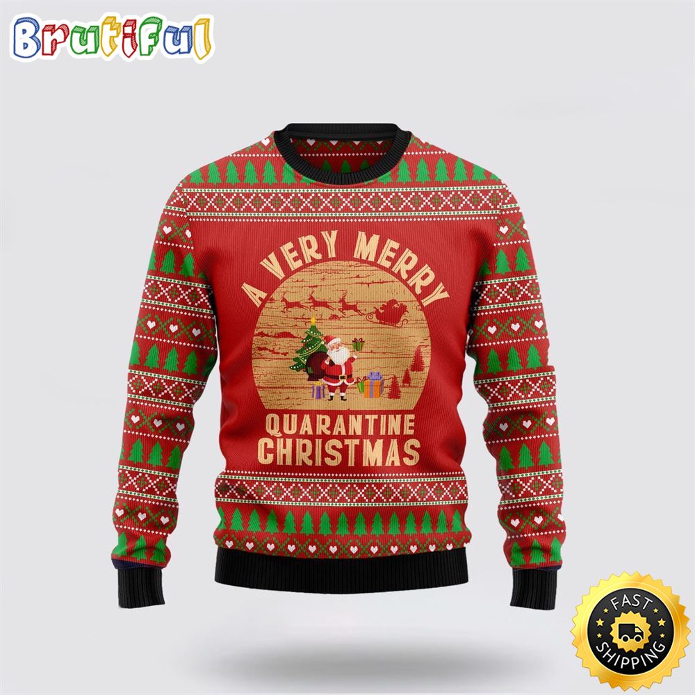 A Very Merry Quarantine Christmas Ugly Christmas Sweater Christmas Gift For That Everyone Will Love 1 ukbbdp