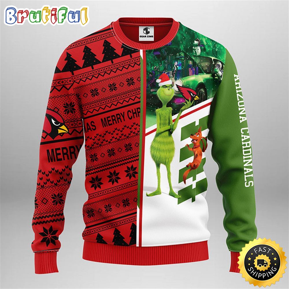 Arizona Cardinals Christmas Ugly Sweater Grinch And Scooby Doo Show Your Team Spirit 1 n1zkys