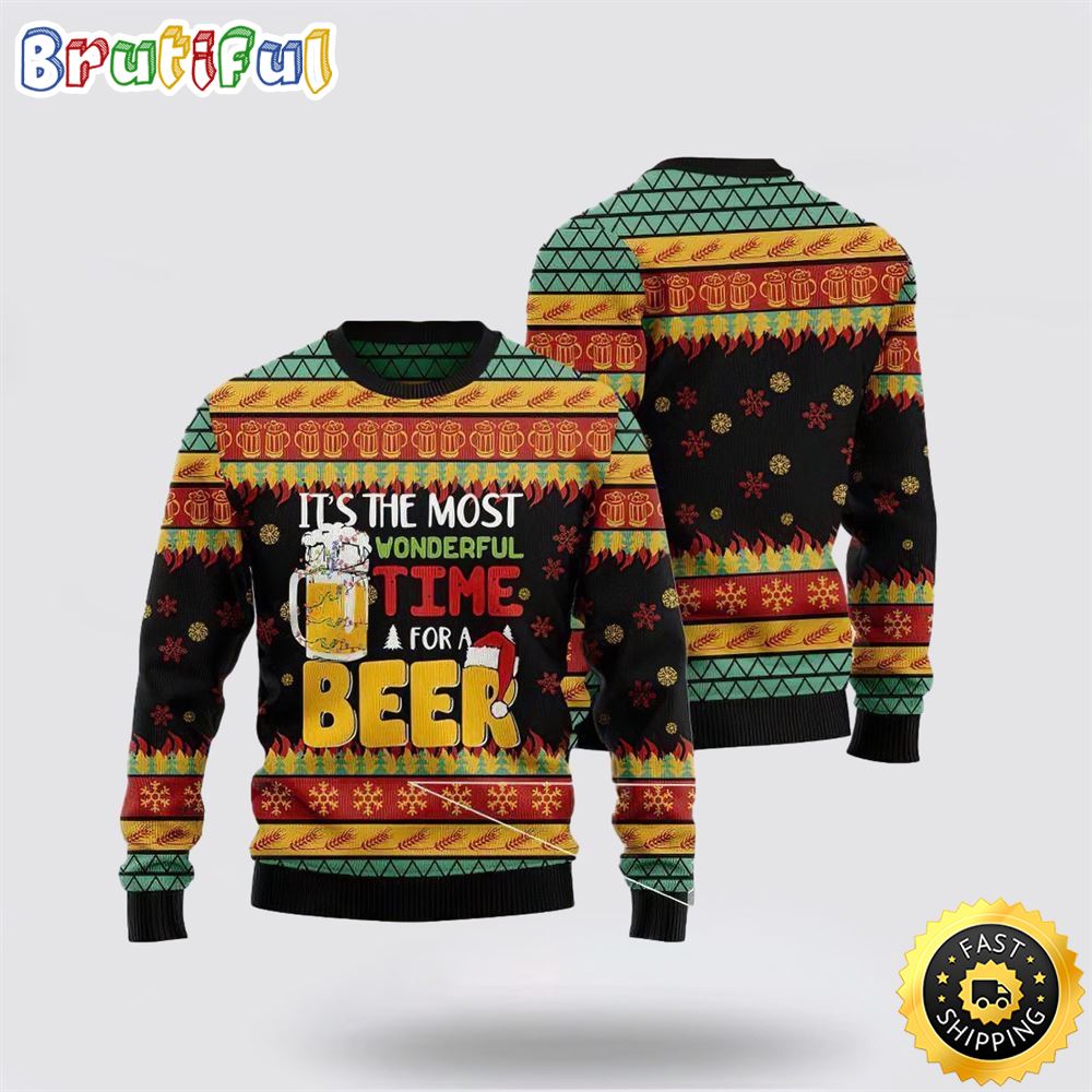 Beer Season Christmas Pattern Black And Orange 3D Sweater Christmas Gift For That Everyone Will Love 1 uwmgnj