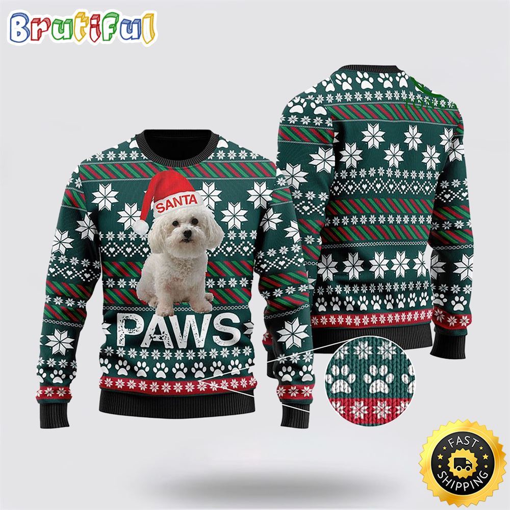 Bichon Frise Santa Printed Paws Ugly Christmas Sweater Show Your Love For Your Furry Friend 1 zx5cvu