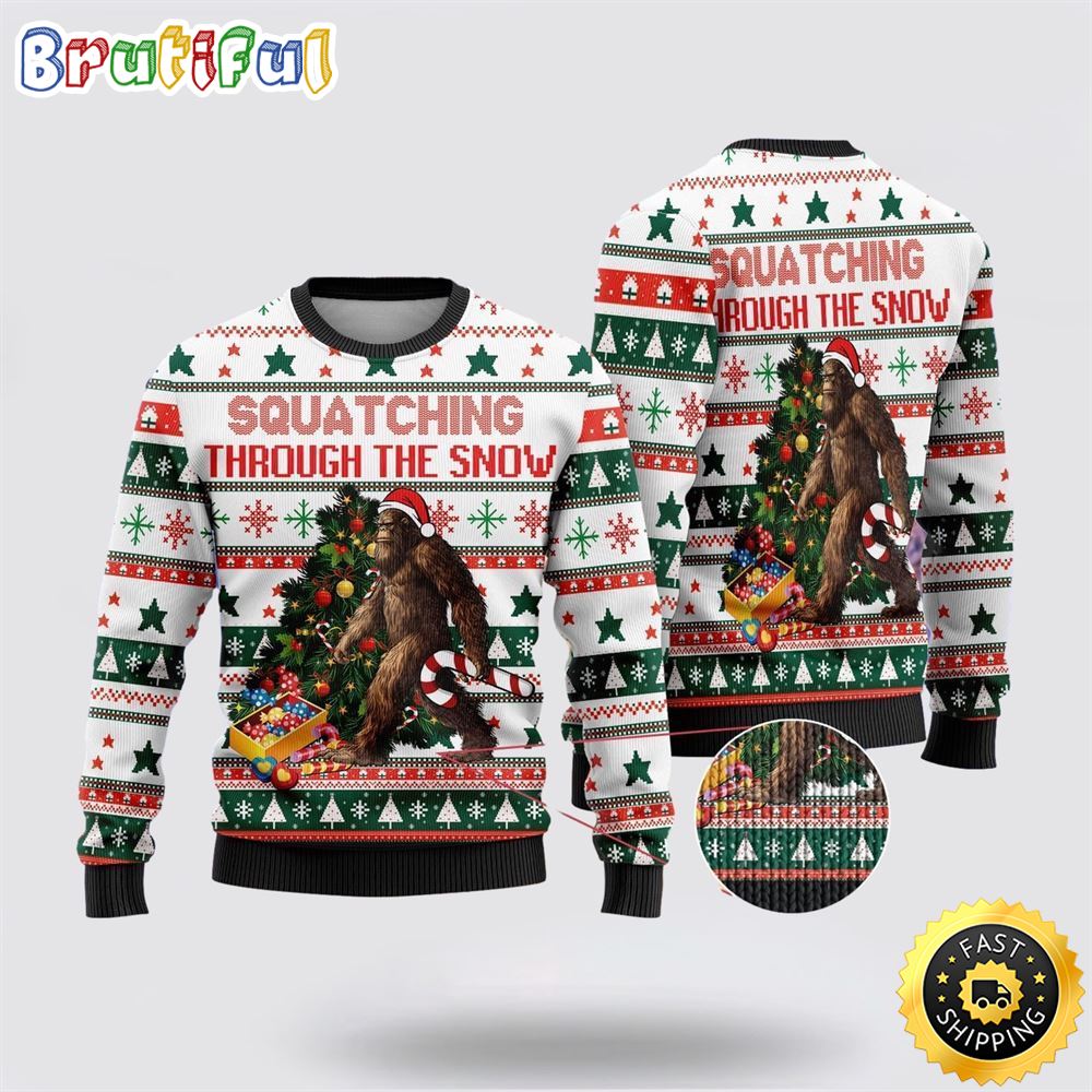 Bigfoot Christmas Candy Cane Ugly Christmas Sweater 1 rsie5q