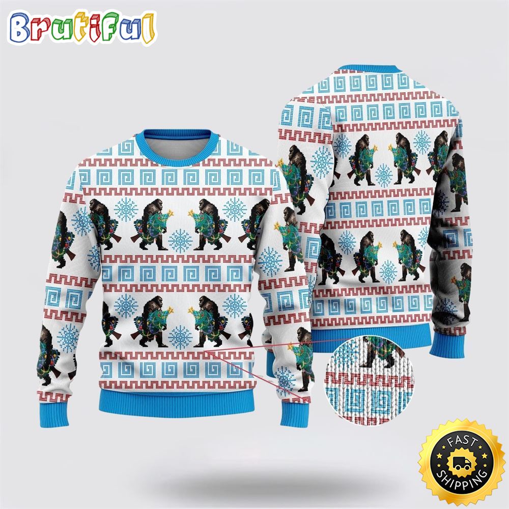 Bigfoot Christmas Snowflakes Ugly Christmas Sweater 1 uil6ch