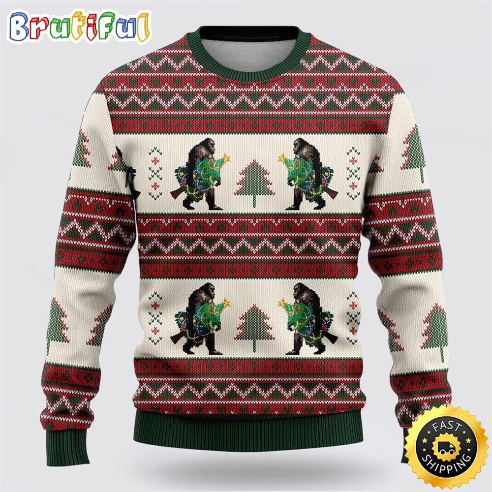 Bigfoot Christmas Tree Ugly Christmas Sweater 1 u0xlx1