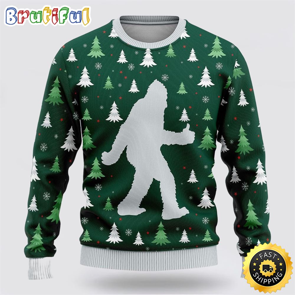 Bigfoot Funny Green Pattern Ugly Christmas Sweater 1 evav5l