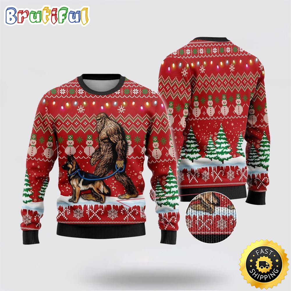 Bigfoot Goes To Spend Christmas With English Bulldog Ugly Christmas Sweater 1 bhcbsz