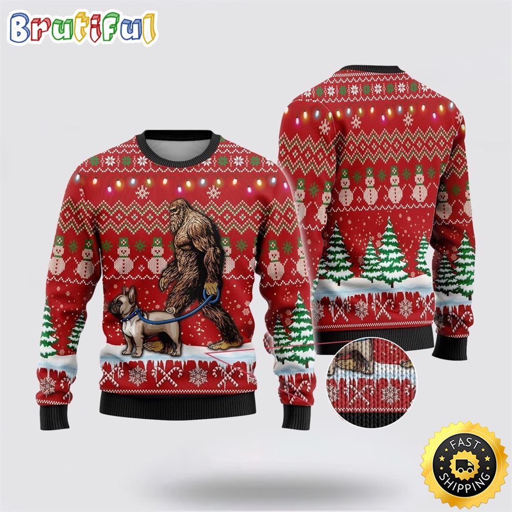 Bigfoot Goes To Spend Christmas With Golden Retriever Ugly Christmas Sweater 1 ipyada