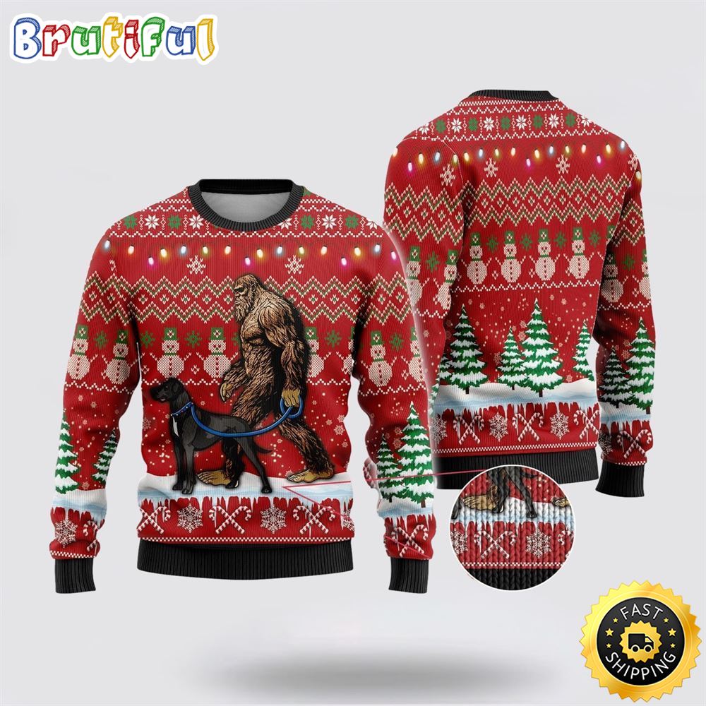 Bigfoot Goes To Spend Christmas With Yorkie Ugly Christmas Sweater 1 qlvhqw