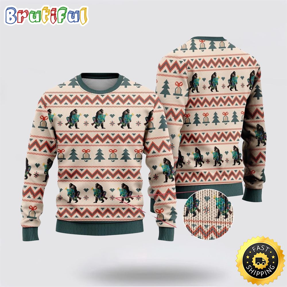 Bigfoot Ring Ring Christmas Ugly Christmas Sweater 1 ghtlck