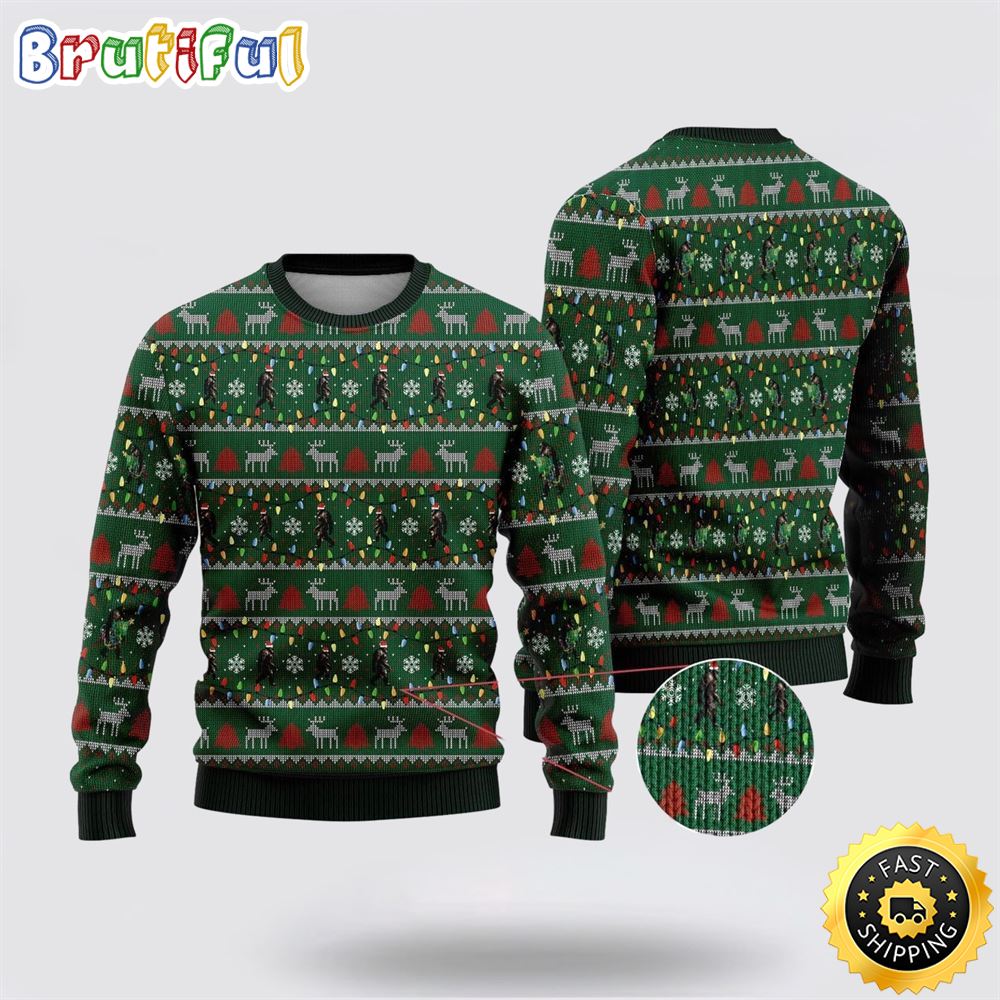 Bigfoot Santa Claus Green Pattern Ugly Christmas Sweater 1 nnnmds
