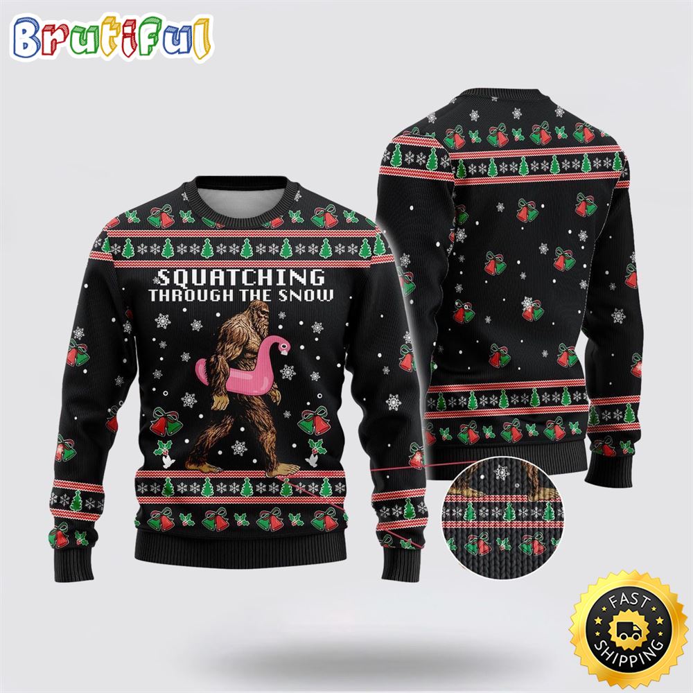 Bigfoot Snow Flamingo Ugly Chistmas Sweater 1 hbxqyc