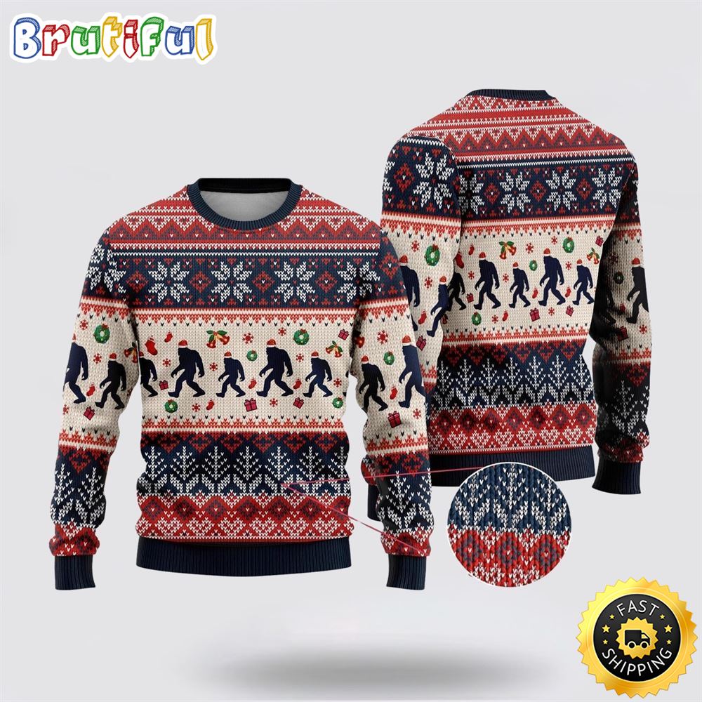 Bigfoot Ugly Christmas Sweater 1 v51tnr