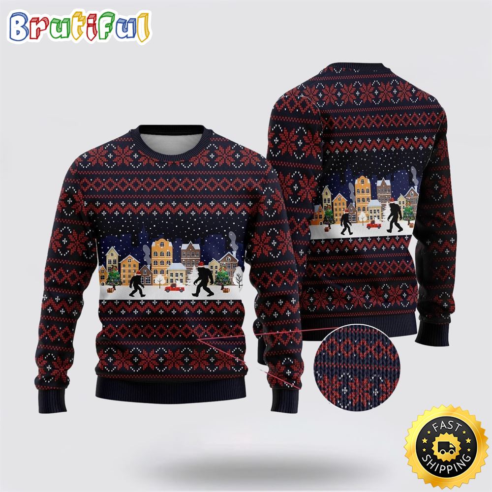 Bigfoot Winter City Ugly Christmas Sweater 1 eshadj