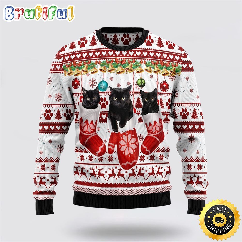 Black Cat Gloves Ugly Christmas Sweater Perfect Christmas Gift For Cat Lover 1