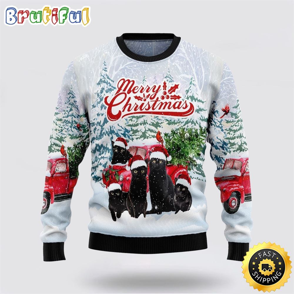 Black Cat Merry Christmas Ugly Christmas Sweater Perfect Christmas Gift For Cat Lover 1 xax4n7