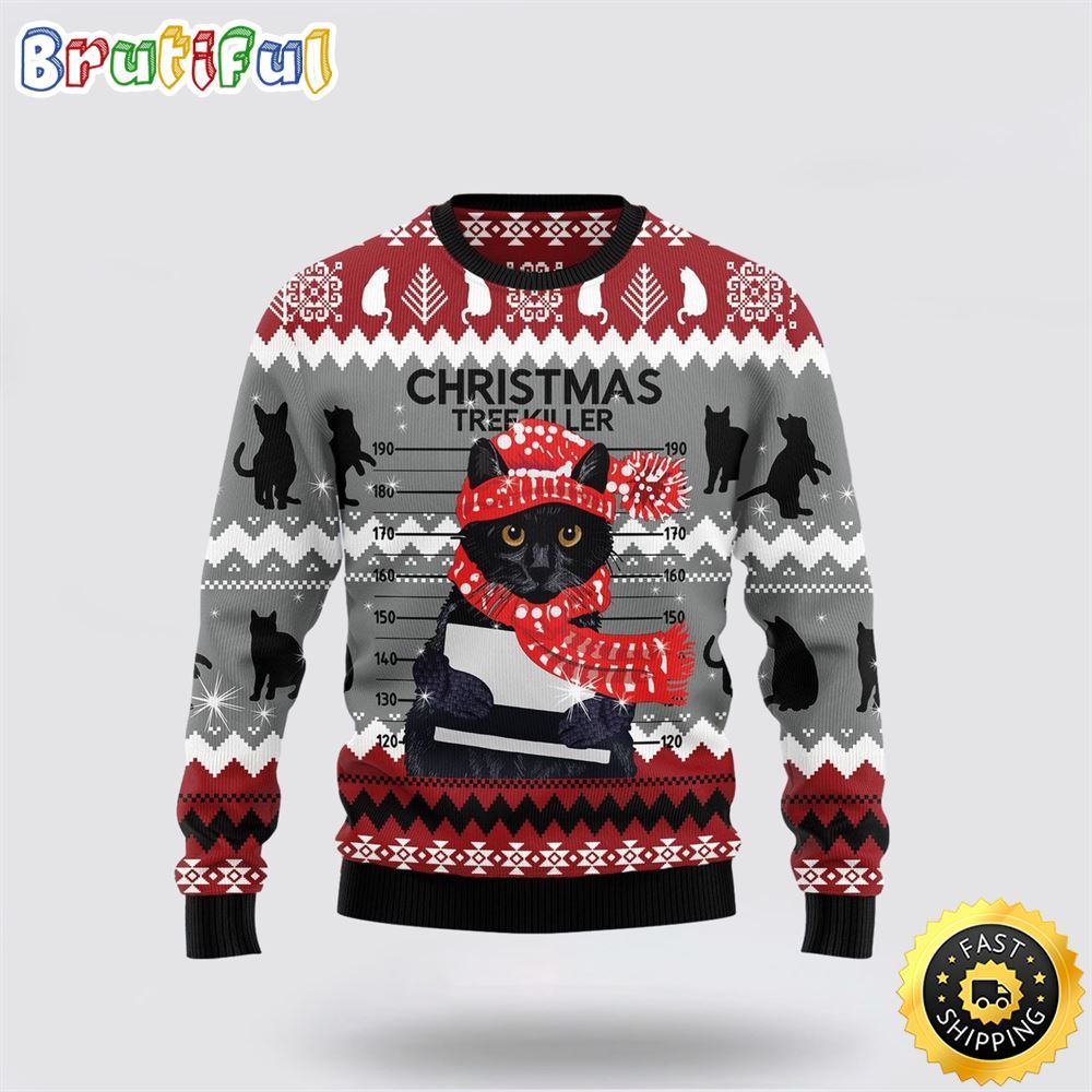 Black Cat Tree Killer Ugly Christmas Sweater Perfect Gift For Cat Lover 1 iyas97