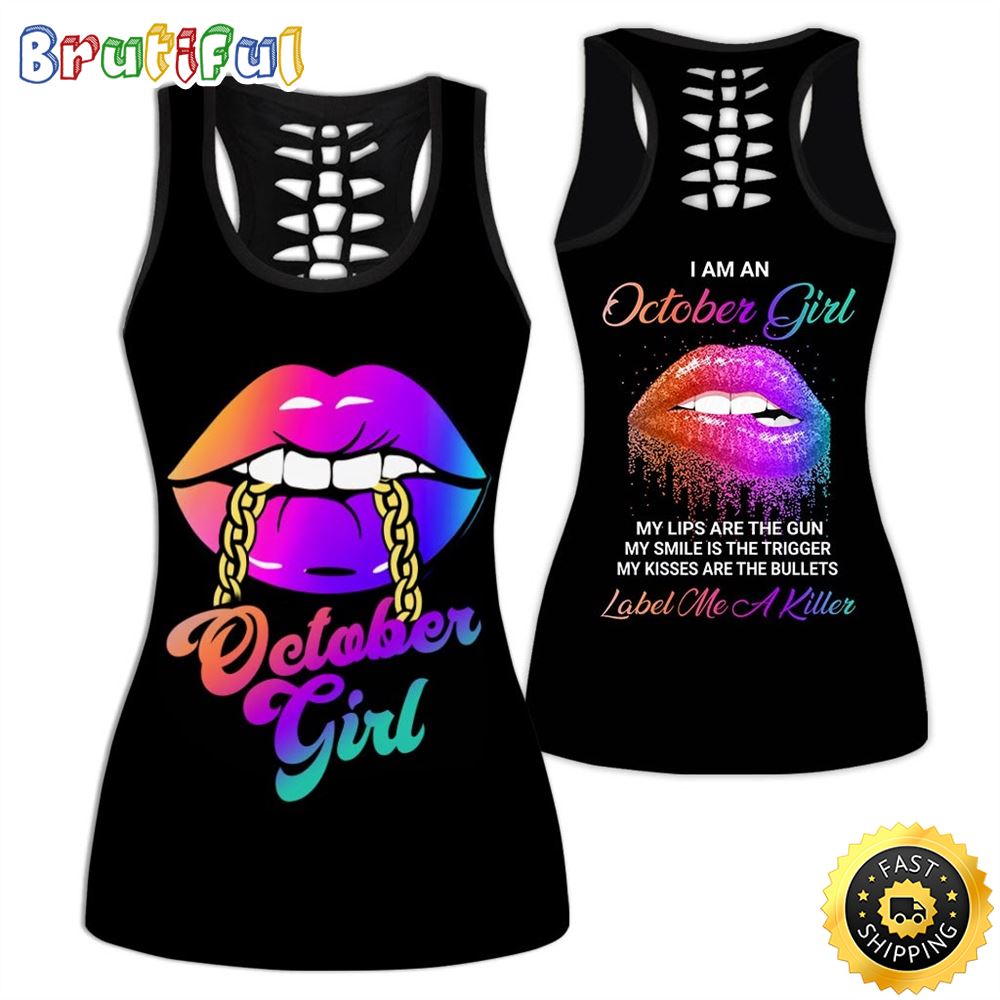 Black October Girl All Over Print 3D Tank Top My Lips Are My Power Gift For Women 1 snzezr