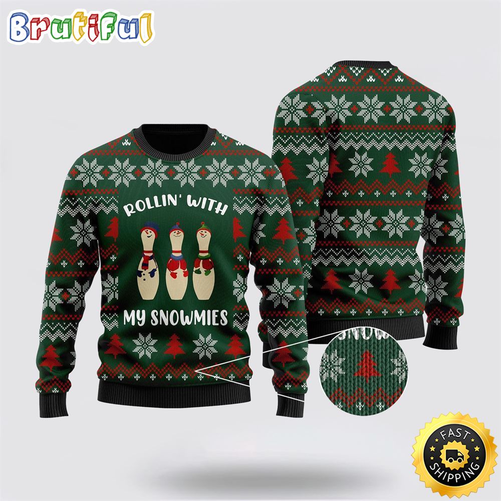 Bowling Rollin With My Snowmies Noel Pattern Ugly Christmas Sweater Gifts For Bowling Master 1 s7ymq4
