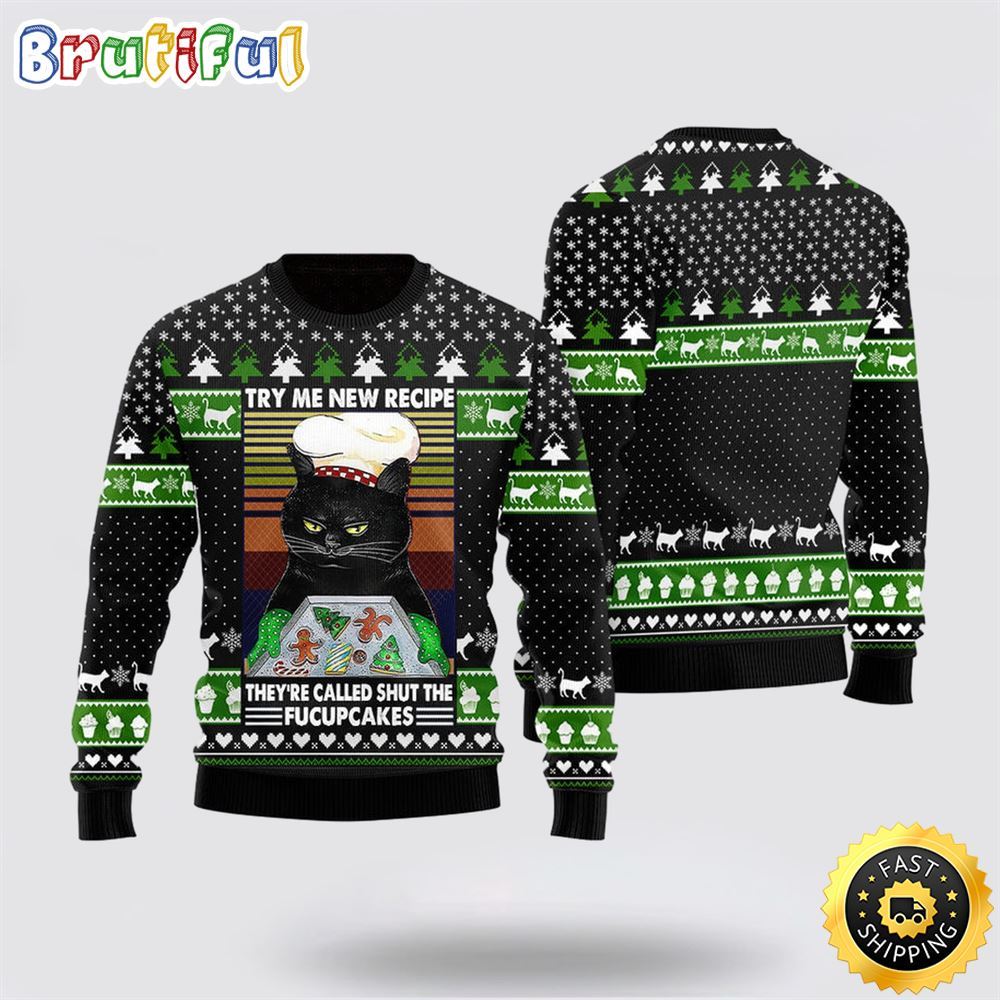 Cat Bakes Fucupcakes Funny Ugly Christmas Sweater Perfect Christmas Gift For Cat Lover 1 mycysh
