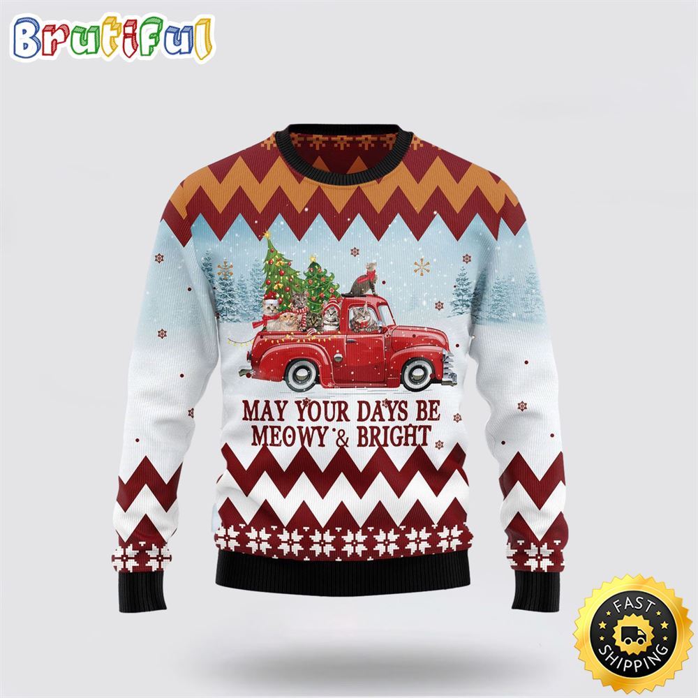 Cat Red Truck Ugly Christmas Sweater Perfect Christmas Gift For Cat Lover 1 aauxr6