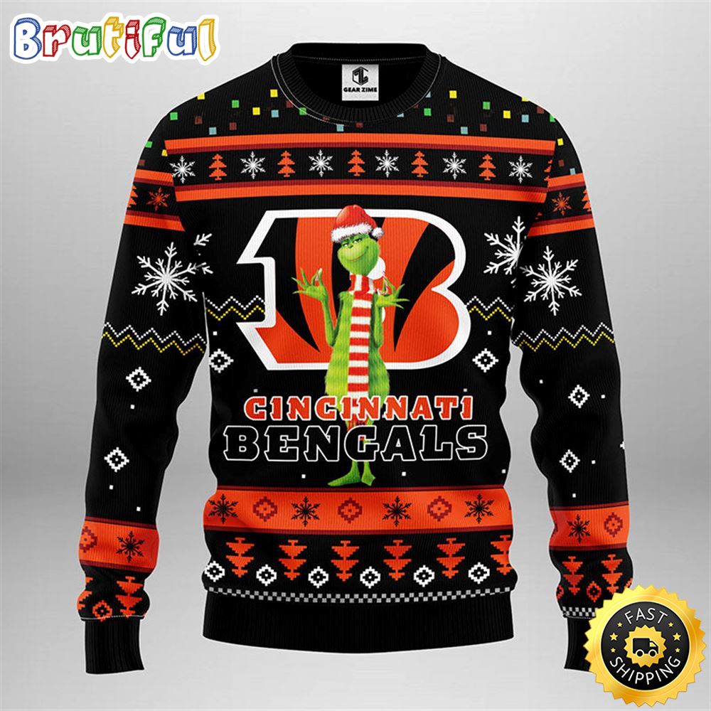 Cincinnati Bengals Christmas Ugly Sweater Print Funny Grinch Show Your Team Spirit 1 iojfrj