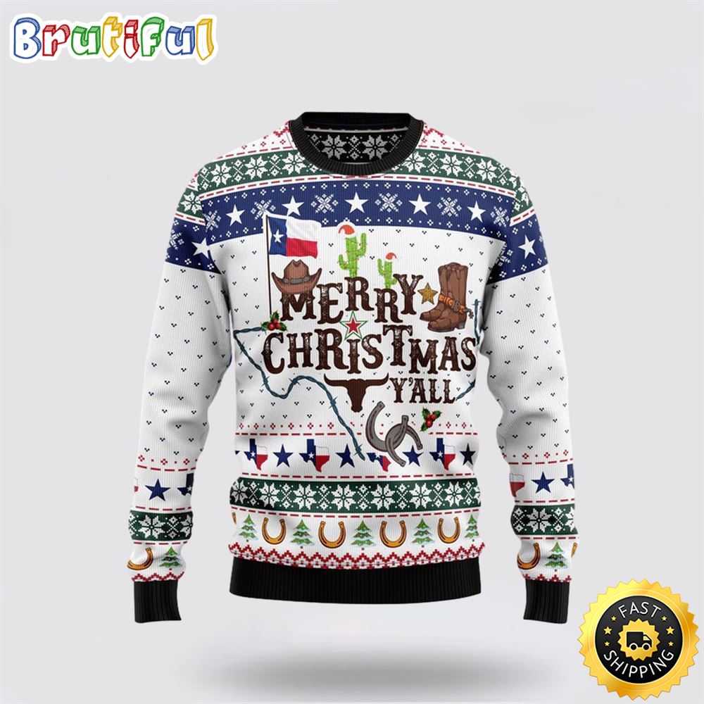 Cowboy Pattern Merry Xmas Y all Funny Ugly Christmas Sweater Christmas Gift For That Everyone Will Love 1 zwlstd