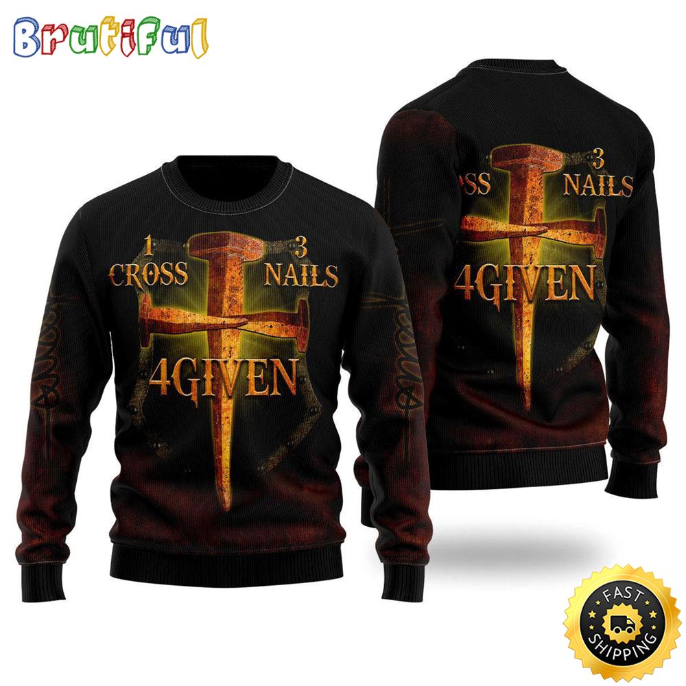 Cross Nails Given Jesus Ugly Christmas Sweater Gifts For Christian Families 1 d40zvp
