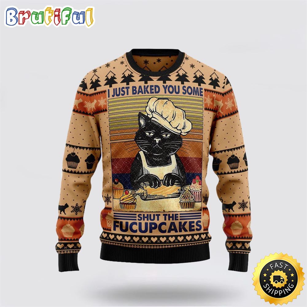 Funny Cat Bakes Cake Ugly Christmas Sweater Perfect Christmas Gift For Cat Lover 1 hcc76f